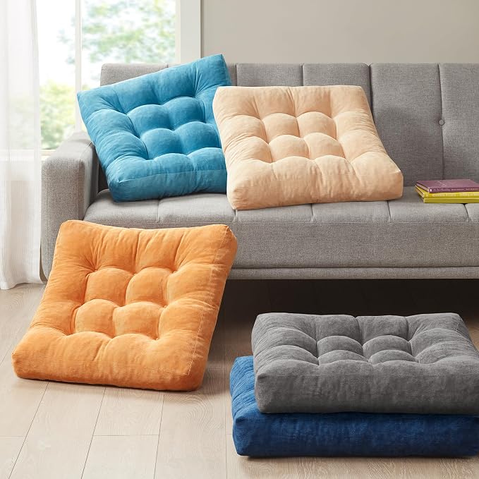 Degrees of Comfort Floor Cushion 6 Pack for Meditation, Office & Lounge – Corduroy Soft Seating Set, 22 Inch, High-Density Foam, Square Shape, Yellow