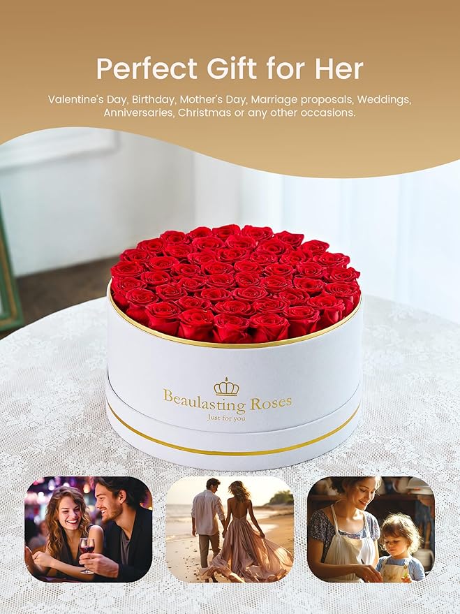 47 Preserved Roses Forever Flowers Real Roses in a Box Mother's Day Birthday Flowers for Her Mom Women Wife Valentine's Day, Red Roses