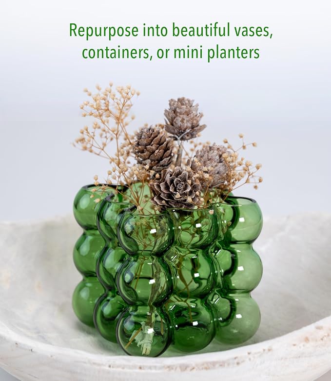 Non-Toxic Soy Candle in Decorative Bubble Glass — 6 oz Modern Green Glass Candle with Winter Applewood Scent