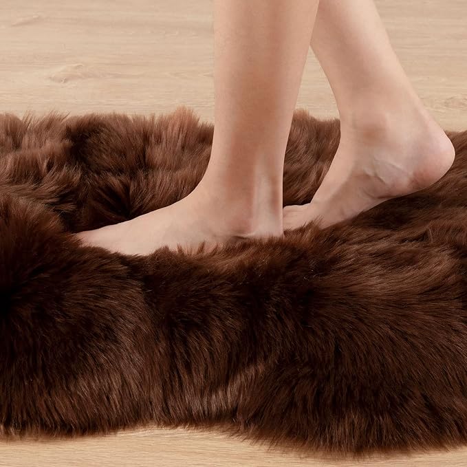Carvapet Luxury Faux Sheepskin Chair Cover - Soft Plush Fur Seat Pad Skid-Resistant Fluffy Area Rug for Desk Armchair Bedroom Decor Brown 2x3 Feet