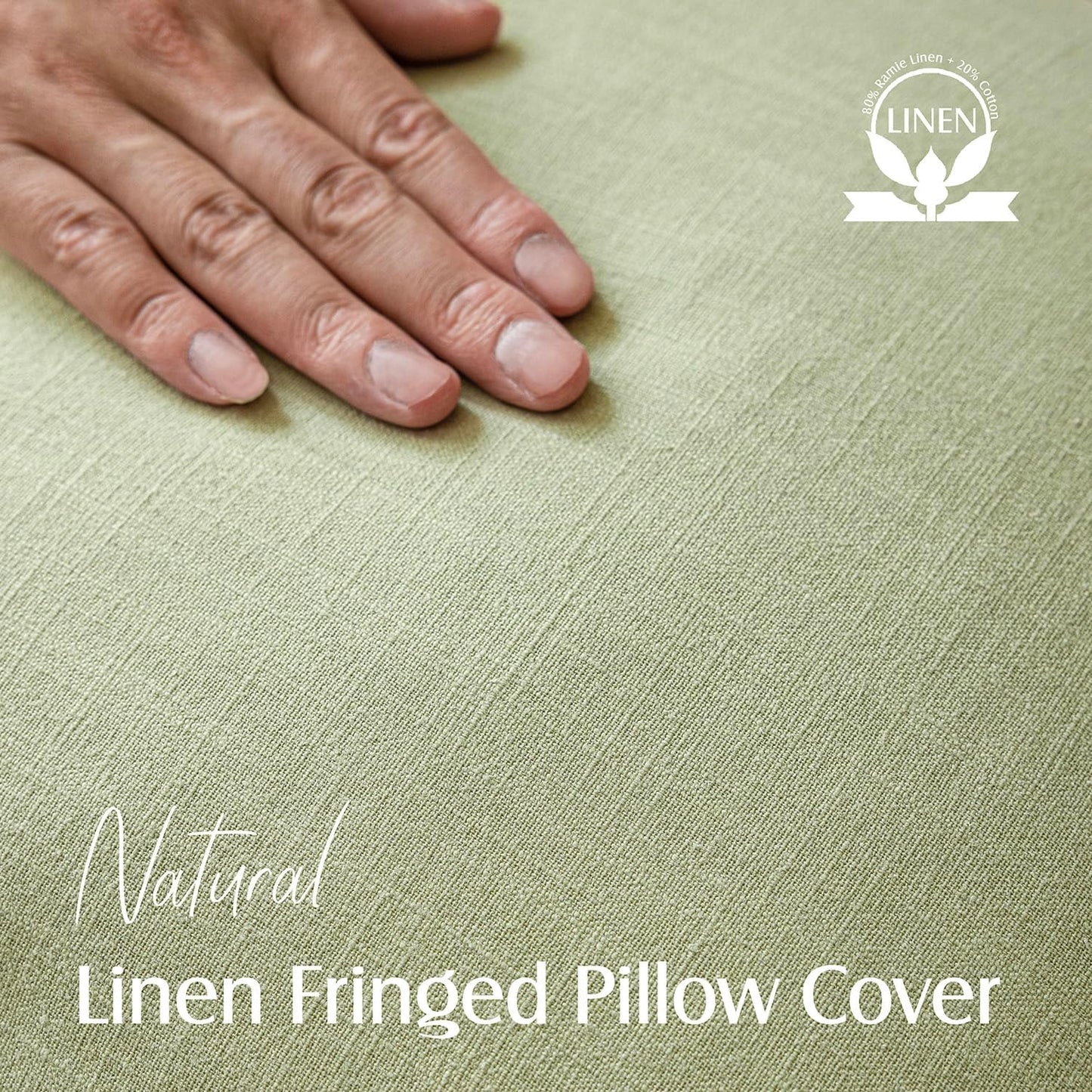 Foindtower Set of 2 Decorative Linen Fringe Throw Pillow Covers Boho Farmhouse Cushion Cover with Tassels Soft Accent Pillowcase for Couch Sofa Bed Living Room Home Decor,18×18 Inch,Light Sage Green