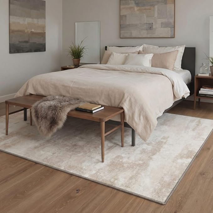 BEIMO Area Rugs 6x9 for Living Room Bedroom, Modern Abstract Machine Washable Rug, Large Soft Low Pile Floor Carpet with Non Slip Backing for Dining Room, Oat Beige