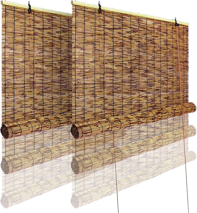 Bamboo Roll-up Shade,2 Pack Roller Shutters Retro Curtains,47" W x 71" H Window Blinds for Outdoor Patio