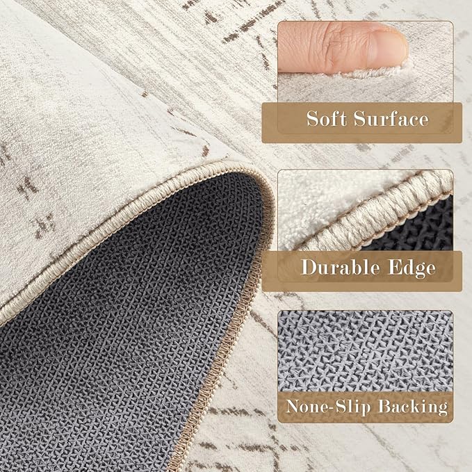 cotiled Washable 3x8 Runner Rugs: Washable Boho Rugs with Non Slip Backing Large Soft Indoor Stain Resistant Carpet for Living Room Bedroom Farmhouse Dining Room Lightweight Home Decor Brown/Cream