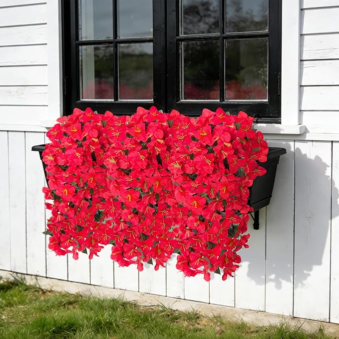 INXUGAO 2 pcs Artificial Faux Bougainvillea Flowers Plants for Outdoor Outside Summer Decoration, Fake Silk UV Resistant Long Trailing Vines for Front Door Porch Planter Balcony