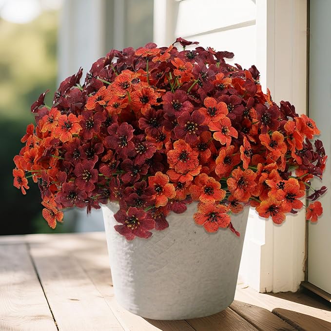 Geegoods Artificial Mum Flowers for Outdoors, 32 Bundles UV Resistant Faux Plastic Mum Flowers for Halloween Front Door Porch Patio Yard Balcony Decor