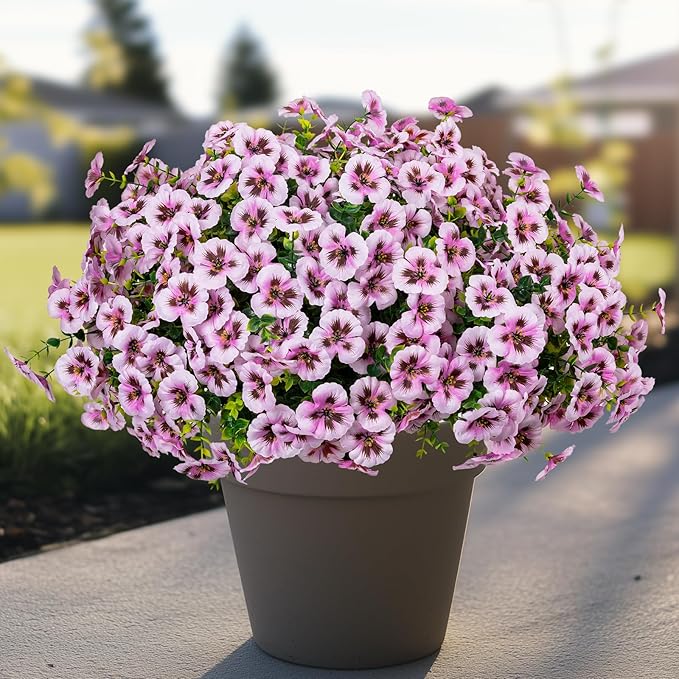 24 Pcs Artificial Fake Pansy Flowers for Outdoor,Faux Silk Plants Flowers UV Resistant Pansies Spring Flowers for Planter Front Door Porch Yard Patio garden Window Box Home Decor(Light Pink)
