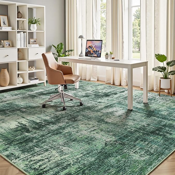 Lofus 5x7 Area Rug for Living Room, Green Abstract Rugs with Non-Slip Backing, Neutral Modern Washable Carpet for Bedroom Dining Room Home Office Nursery Indoor