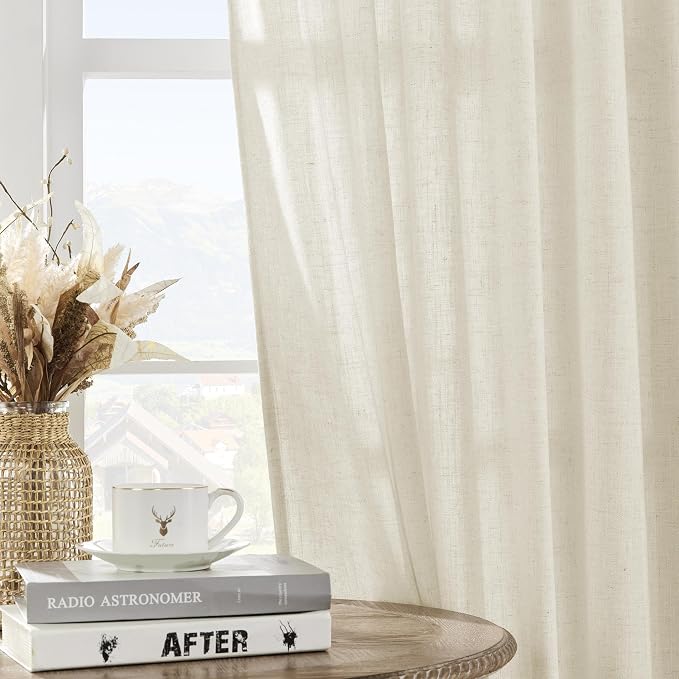 Joydeco Linen Curtains 2 Panel Set,Light Filtering, Ivory on Linen Curtains 90 Inch Curtains for Living Room, Cream Drapes 90 Inches Long Rod Pocket Back Tab Curtains (90" L x 100" W)