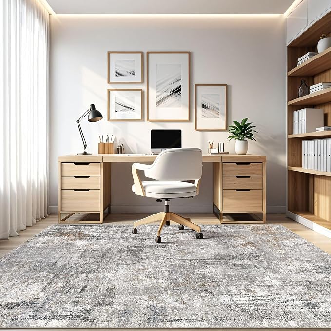 LOONGRUG 5x8 Area Rug Living Room: Washable Large Abstract Soft Stain Resistant Indoor Floor Rugs Non-Slip Accent Carpet for Bedroom Nursery Playroom Office Dining Room Dorm Home House- Gray Rust