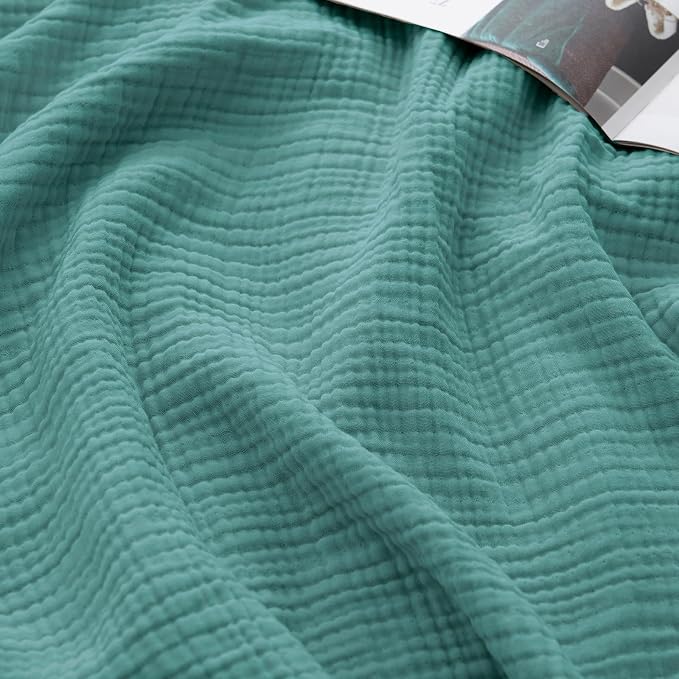 David's Home 100% Natural Cotton Muslin Blanket Queen Size, 4-Layer Soft Breathable Lightweight Comfy Cozy Throw Guaze for Hot Sleepers, 3D Bubble Room Decor for Bed Couch, Giftable, Teal, 90"x90"