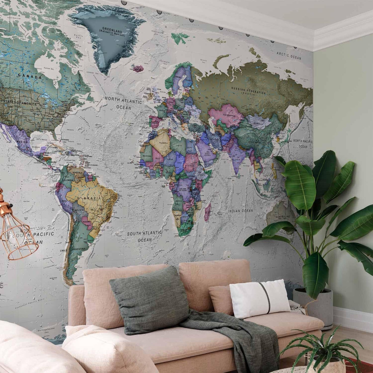 artgeist Wall Mural World Map 79x55 in - XXL Non-Woven Wallpaper Fleece Wall Decor Photo Print Picture Image Design Home Map of The World k-A-0380-a-a