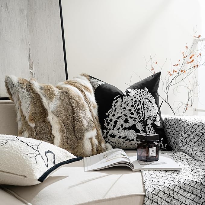 Croker Horse 20x20'' inches Throw Pillow Cushion Covers - Black Embroidery Leopard Cheetah Luxury Modern Style Couch Sofa Pillow Cover for Living Room Bedroom