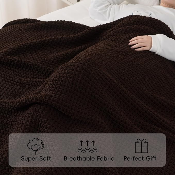 Bunnikins & Clover Dark Brown Throw Blanket for Couch, 50"x60" Soft Chenille Knit Throw Blanket for Home Decor, Decorative Chocolate Brown Blanket for Bed, Living Room