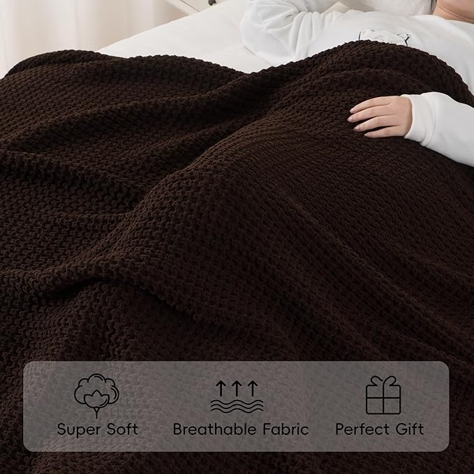 Bunnikins & Clover Dark Brown Throw Blanket for Couch, Soft Chenille Knit Throw Blanket for Home Decor, Decorative Chocolate Brown Blanket for Bed, Living Room, 60"x80"