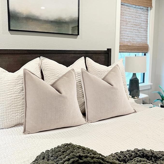 ZWJD Beige Pillow Covers 22x22 Set of 2 Chenille Throw Pillow Covers with Elegant Design Soft and Luxurious Decorative Throw Pillows for Couch, Bed, and Home Decor
