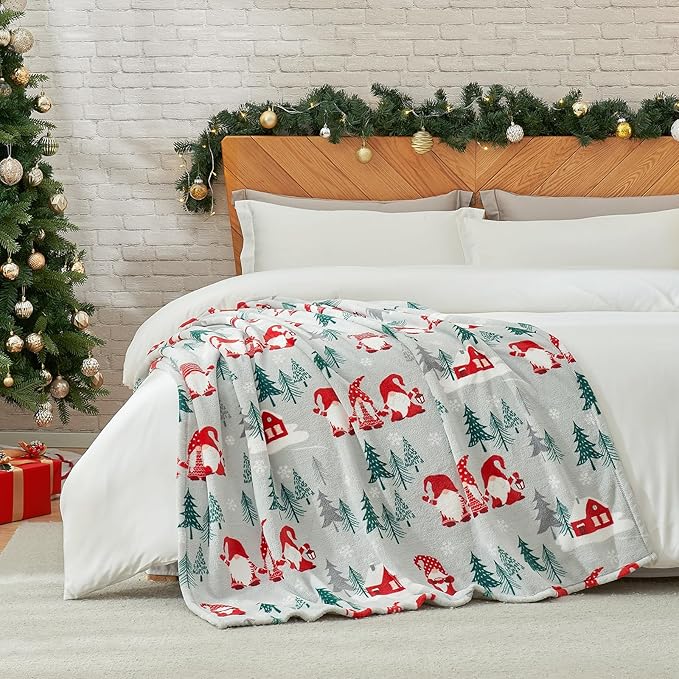 Cozy Bliss Gnome Throw Blanket Christmas Blanket Warm Plush Throw Blankets,Ultra Soft Cozy Throw Blankets for Couch,Sofa and Bed (Xmas Gnome Family,50"x60")