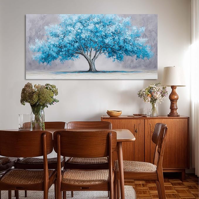 Ggaafet Blue Tree Wall Art for Living Room Canvas Oil Painting Prints Beautiful Tree of Life Art Deco Modern Artwork Office Bedroom Family Dining Room Decor Extra Large