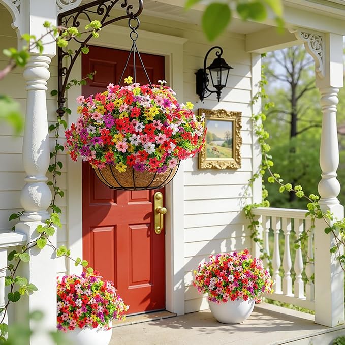 SHareconn 48 Bundles Artificial Flowers for Outdoors Spring Decoration, Fake Silk Realistic Faux Plants UV Resistant No Fade for Home Planter Porch Patio Summer Indoor Outside Decor, Mix 6 Colors
