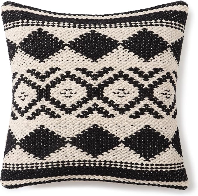 REDEARTH Handmade Boho Throw Pillow Covers - Bohemian Chic Farmhouse Style - Accent Woven Indoor and Outdoor Pillow Cushion Cases for Couch - Bed - Chair - Sofa - Benches – Set of 2-18"x18" - Black