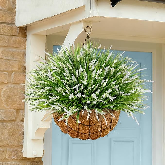 Ivydale 20PCS Artificial Plants Fake Flowers Monkey Grass for Outdoors,UV Resistant Realistic White Faux Greenery Shrubs Outside Decor for Home Garland Porch Patio Balcony Planter Yard Office Pathway