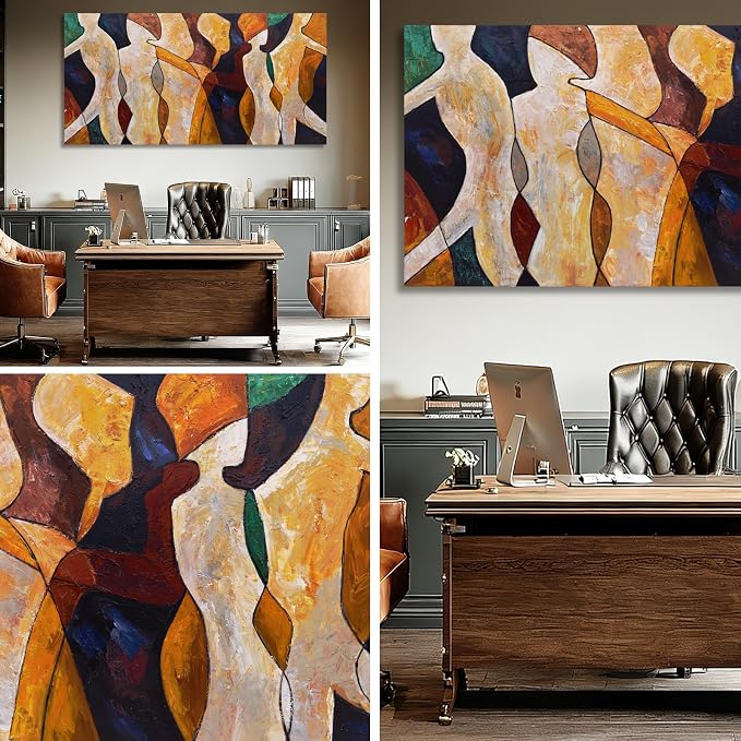 Hue7Art Abstract Canvas Wall Art Modern Colorful Abstract Painting Contemporary Figurative Artwork for Living Room Bedroom Office Apartment Wall Decor 24x48 Inch