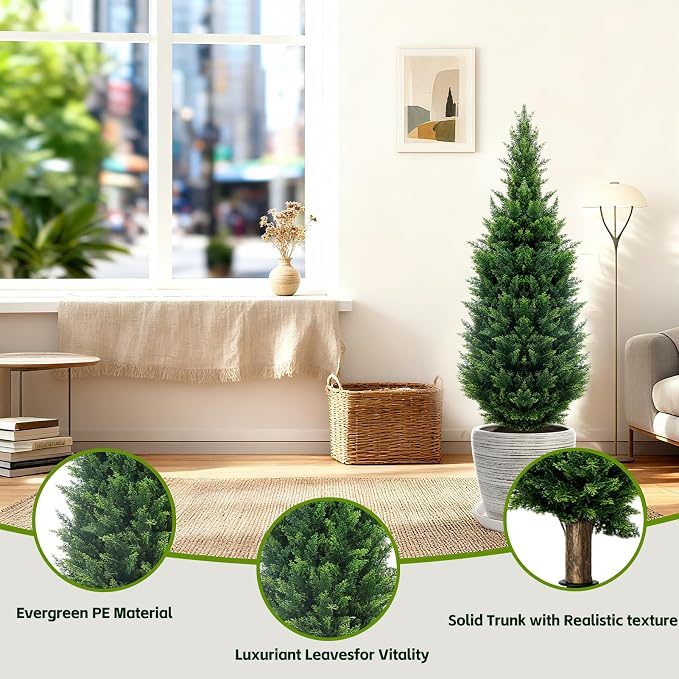 48-inch Artificial Cypress (2 Packs) - UV-Resistant Artificial Shrub with Pot, Suitable for Outdoor and Indoor use, Front Porch, Garden Decoration