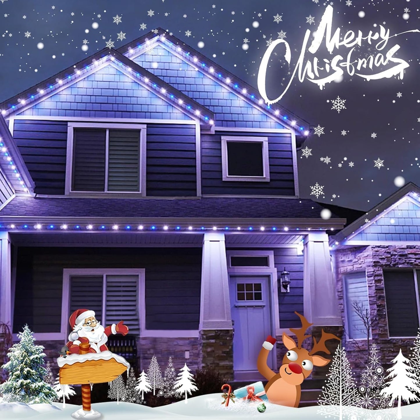 YEGUO Solar Rope Lights Outdoor Waterproof LED, 2 Pack Each 33ft 100 LED String Lights Outdoor, Clear PVC Tube White and Blue Solar Christmas Lights