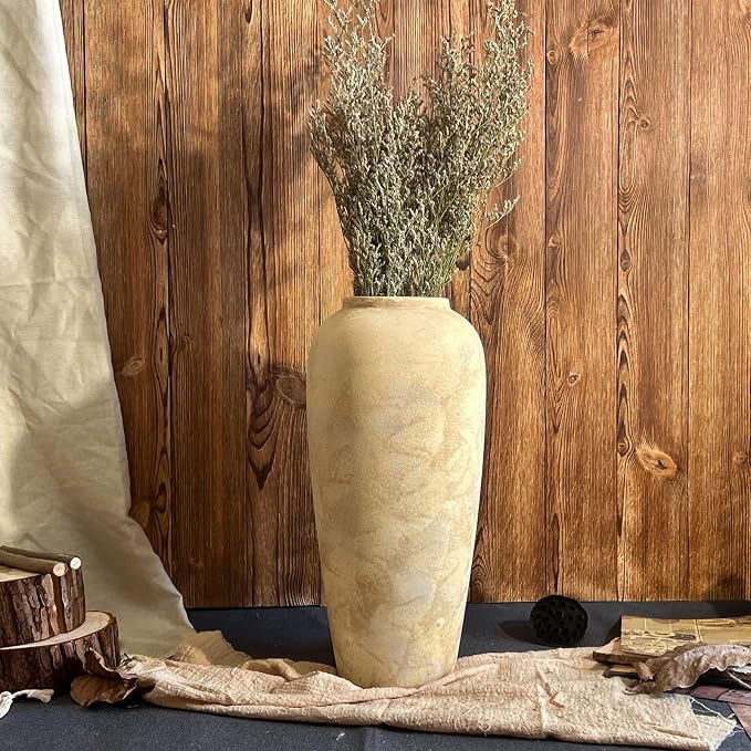 Ceramic Rustic Farmhouse Vase, 15 Inch Beige Flower Vases for Home Decor, Rustic Pottery Vase for Table Centerpieces & Living Room, Farmhouse Ceramic Vases for Entryway & Wedding Gifts