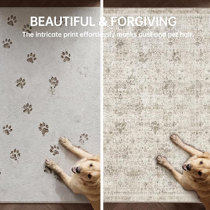 Sasttie 2x3 Rug, Ultra-Soft Washable Rug, Low Pile Foldable Thin Carpets with Non-Slip Backing, Skin-Friendly Stain Resistant Carpet for Living Room, Bedroom, Kitchen, Dorm, 2x3, Beige