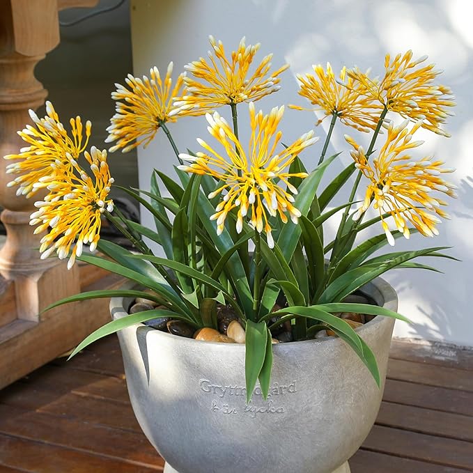 Fake Plants Outdoor with Flowers Artificial Large Plastic Faux Flower 8 Bundles 18.9 in Spring Summer Decoration for Patio Front Porch Platers Decor Outside