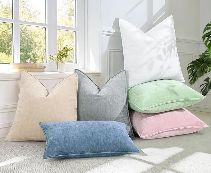 decorUhome Summer Couch Throw Pillow Covers 16x16 Set of 2, Decorative Soft Velvet Modern Cozy Chenille Pillow Cases with Elegant Design for Sofa Bed Living Room Home Decor, Blue Grey