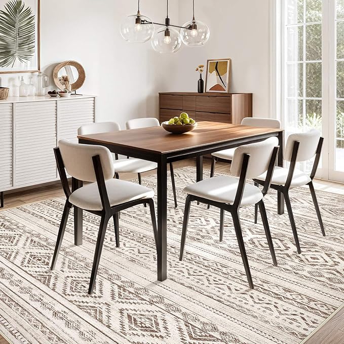 cotiled 6x9 Area Rug Living Room: Washable Boho Rugs with Non Slip Backing Large Soft Indoor Stain Resistant Carpet for Bedroom Farmhouse Dining Room Lightweight Home Decor Dark Brown