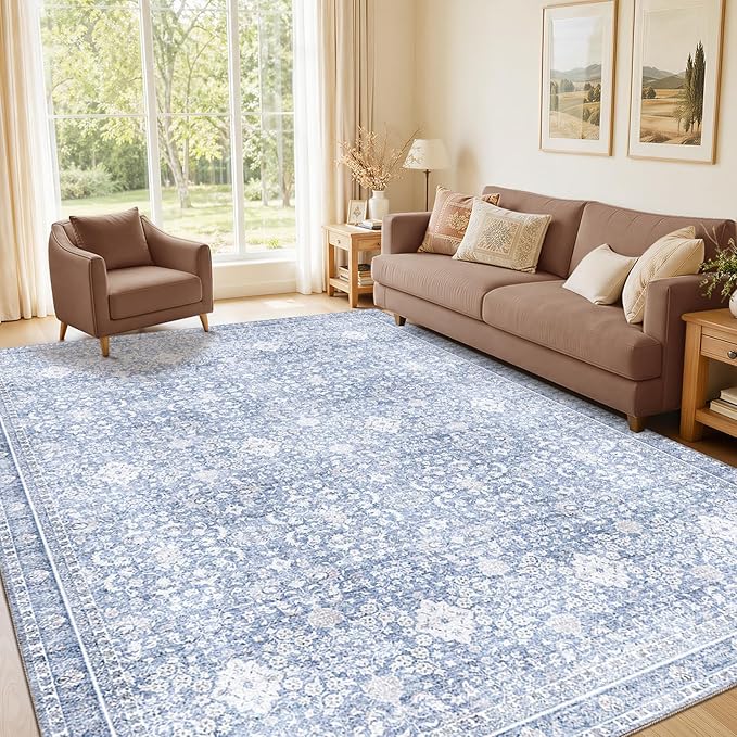 Sasttie 4x6 Area Rug, Ultra-Soft Washable Rug, Low Pile Foldable Thin Carpets with Non-Slip Backing, Skin-Friendly Stain Resistant Carpet for Living Room, Bedroom, Kitchen, Dorm, 4x6, Light Blue