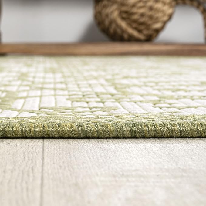 JONATHAN Y Vintage Filigree Indoor Outdoor Area Rug 4X6 Green/Cream, Madrid Textured Weave for Backyard, Patio, Porch, Easy-Cleaning, High Traffic, Pet-Friendly, Non-Shedding (SMB107H-4)