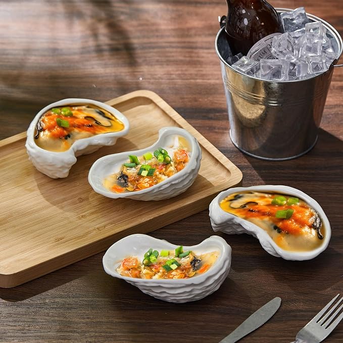 Reallnaive 1 Pcs Ceramic Oyster Shells Reusable Oyster Grilling Shells Large Clam Baking Dish Platter Plate for Cooking Shrimp Scallops Clams Seafood of All Kind