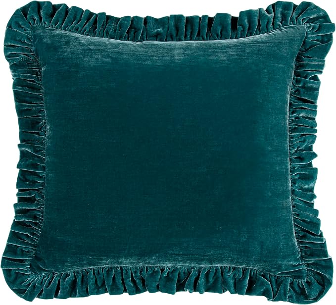 HiEnd Accents Stella Faux Silk Velvet Euro Sham Pillow Cover, 27x27 inch, Teal, Romantic Western Modern Traditional Style Luxury Bedding