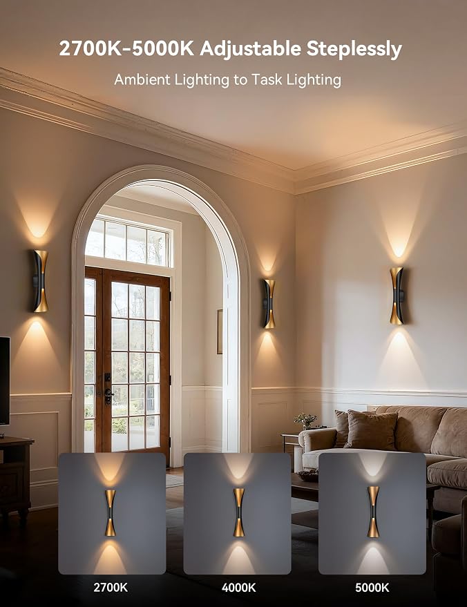 Tubicen Battery Wall Sconce Set of Two with Remote Art Deco Cordless Sconce | 3-Color Dimmable Movie Theater Lights 9000mAh Rechargeable Up Down Accent Wall Light for Living Room Bedroom Black and Gold
