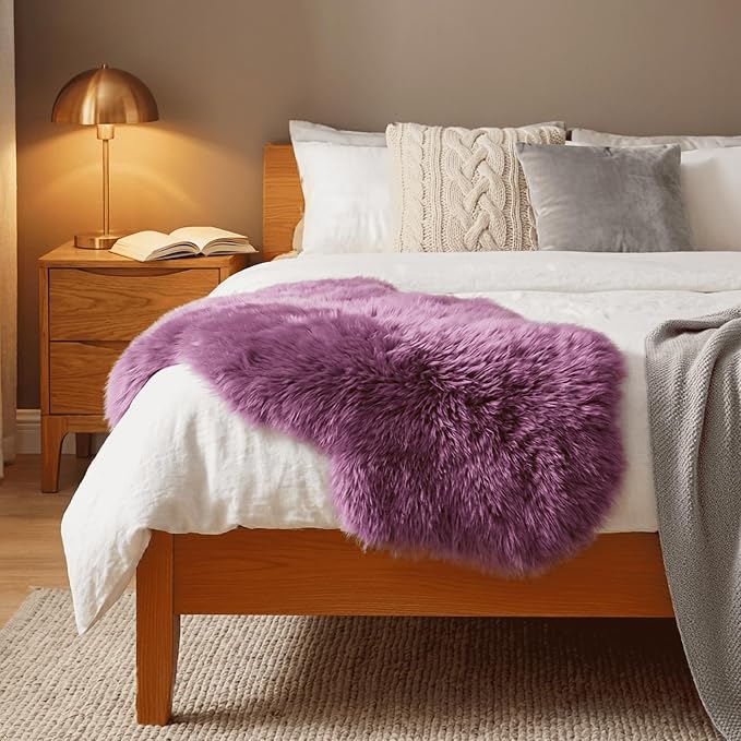 Fluffy Genuine Sheepskin Rug, Fuzzy Shaggy Fur Area Rug for Bedroom Living Room Soft Fur Wool Pray Pup Cushion Mat Carpet, Chair Sofa Seat Cover(Pansy Purple, Single Pelt/2FT*3FT)
