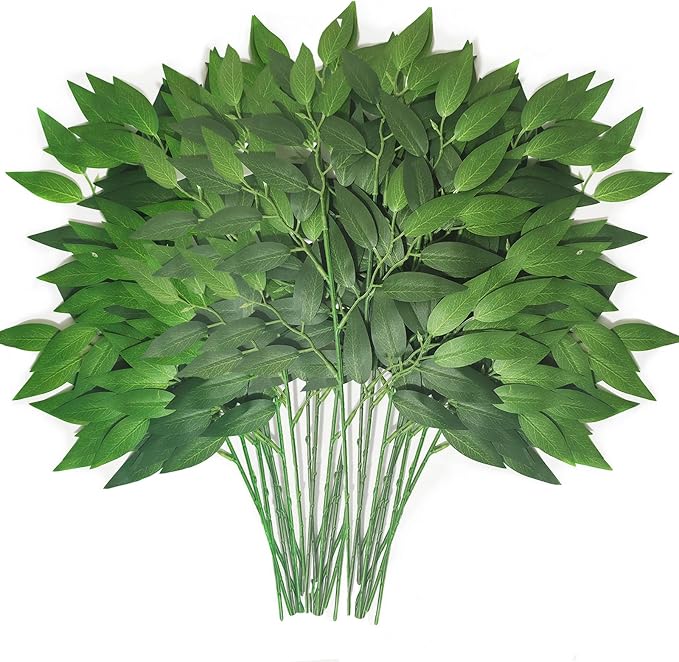 80Pcs Italian Ruscus Greenery Stems 18" Artificial Silk Greenery Leaves for DIY Bouquet Filler Table Centerpieces Home Indoor Decor