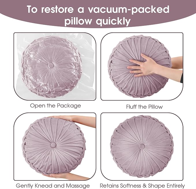 ROSE&RISY Round Pleated Velvet Throw Pillows, 2 Pack Decorative Accent Pumpkin Pillow Cushion for Couch Sofa Bed, Soft Plush Retro Vanity Throw Pillows for Home Decor, 14.5 Inch, Lavender