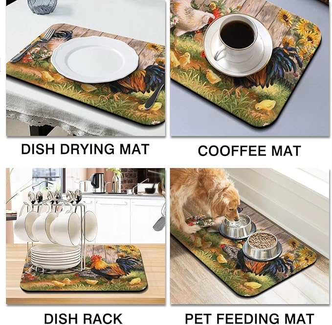Fun Coffee Mat 24inx18in,Coffee Bar Mat for Countertops,Absorbent Hide Stain Anti-Slip Coffee Bar Accessories Fit Under Coffee Machine Mat,dish Drying Mats for Kitchen