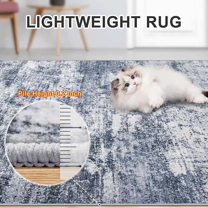 6x9 Area Rugs for Living Room - Washable Rug Modern Abstract Soft Large Neutral Non-Slip Carpet Indoor Floor Thin Carpets for Bedroom Dining Room Farmhouse Nursery Home Office Grey Blue