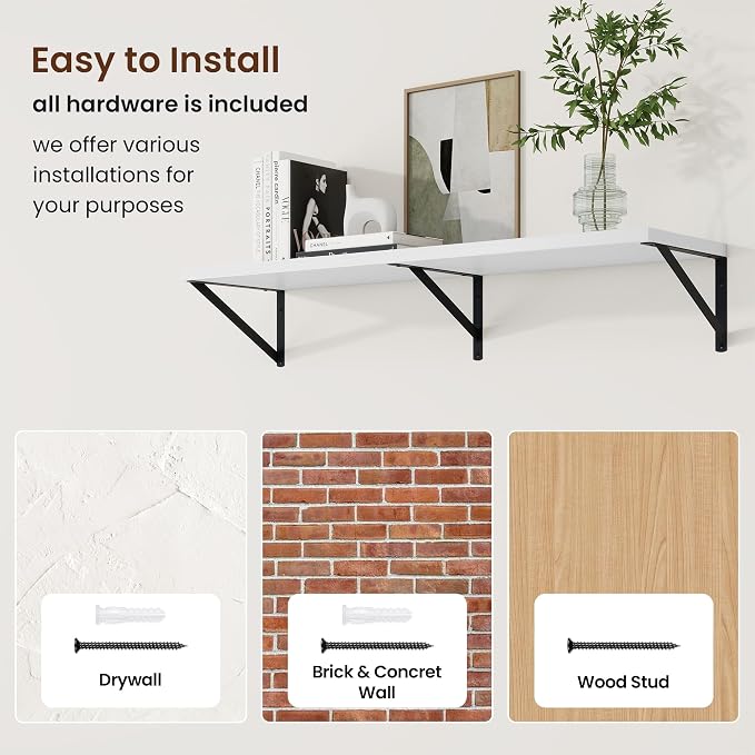 Axeman Deep Floating Shelves | 40 Inch White Wall Shelves Set of 2 | 10 Inch Deep Rustic Wood Shelves for Wall | 40'' W x 10''D White Shelves for Living Room Bathroom Kitchen