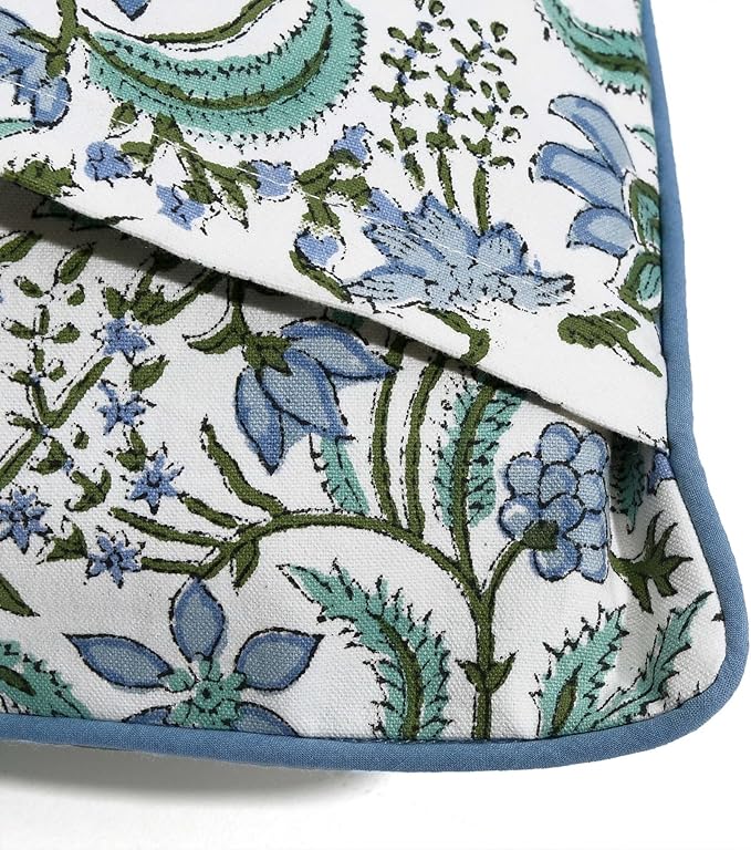 Ridhi Block Print Columbia Blue Pillow Cover 24" x 24" (Pack of 2) Decorative Couch Pillows for Living Room, Chic Boho Cute Outdoor Pillows Covers Gifts for Spring, Easter and Valentine