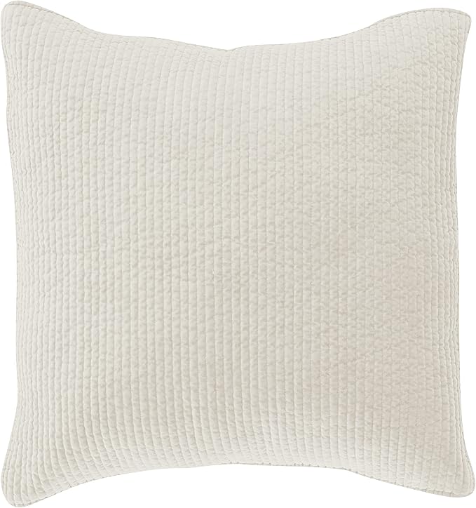 HiEnd Accents Stonewashed Velvet Quilted Euro Sham, 27x27 inch, Vintage White Solid Color, Classic Traditional Rustic Style Luxury Bedding