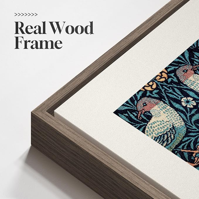 Framed William Morris Wall Art for Living Room, 5 Piece Large Vintage Blue Canvas Prints Set, Floral Botanical and Bird Pattern Aesthetic Decor for Bedroom, Hallway, Home Office, Dining Room, Guest Room