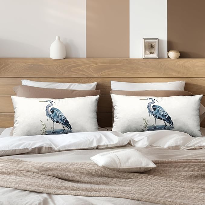 Watercolor Heron Lumbar Pillow Covers Pelican Throw Pillow Covers 12x20 Set of 2 Summer Bird Pattern Double Sided Printing Pillow Case for Farmhouse Patio Living Room, Cotton Linen