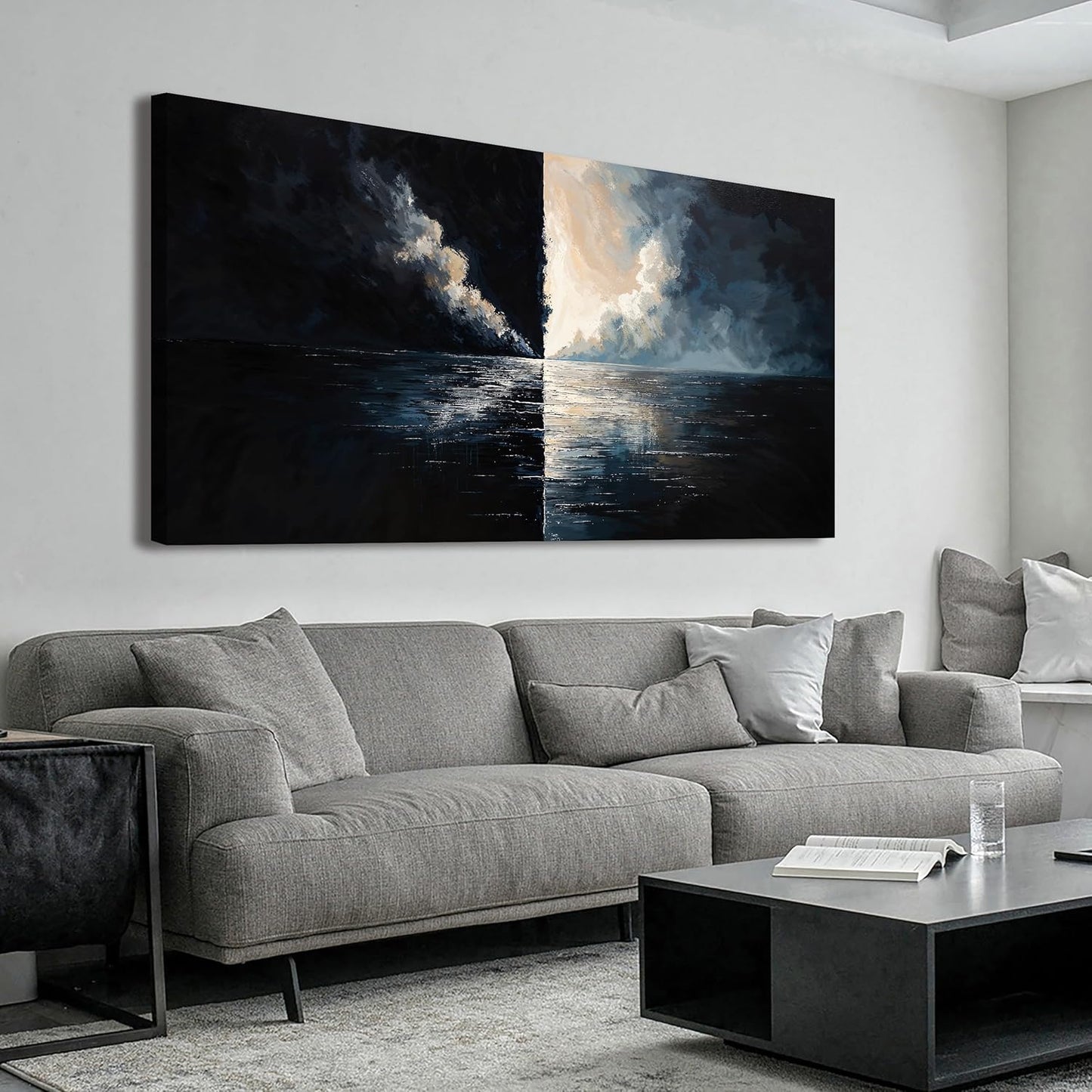 Abstract Large Wall Art Decor Wall Art Pictures for Living Room Abstract Canvas Art Wall Decor Modern Black and White Wall Art Prints Oversized Coastal Wall Art Bedroom Office Home Decor 29" X 58"