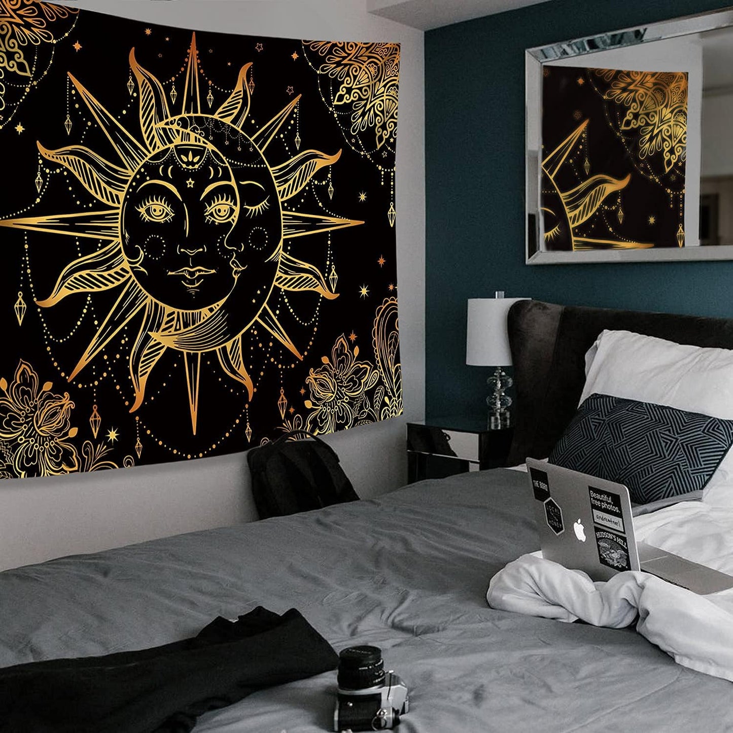 Lunerfex Hippie Sun and Moon Tapestry Bohemian Tapestry Aesthetic Cute Tapestries for Bedroom and Living Room Decor Sun 60×80 Inches